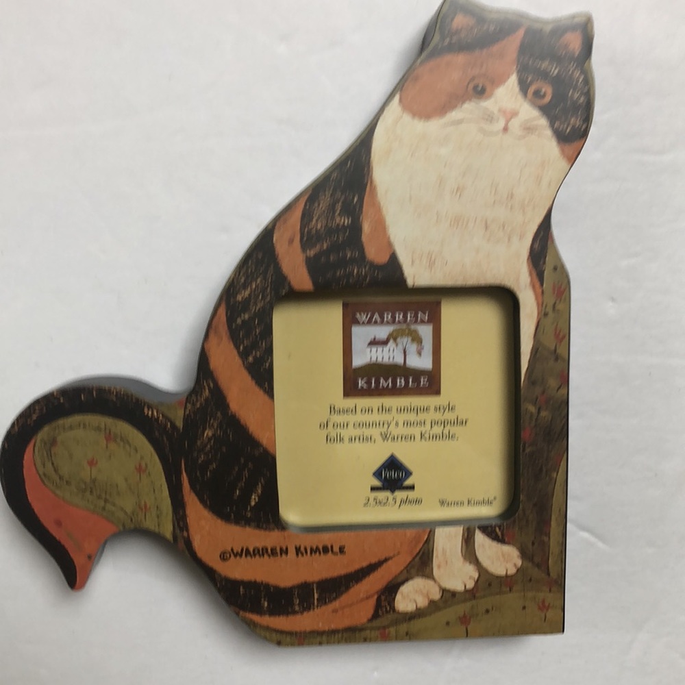 Warren Kimble Claire Yellow‎ Black Stripe Cat  Wood Primitive Picture Frame NWT